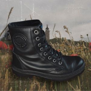 🇫🇷 PALLADIUM Pallabosse Black Leather Combat Boots 🇫🇷
